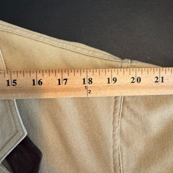 Vintage 90s Men's Khaki Canvas Sport Coat w/ Brown Elbow Patches, Size Large - Picture 7 of 9